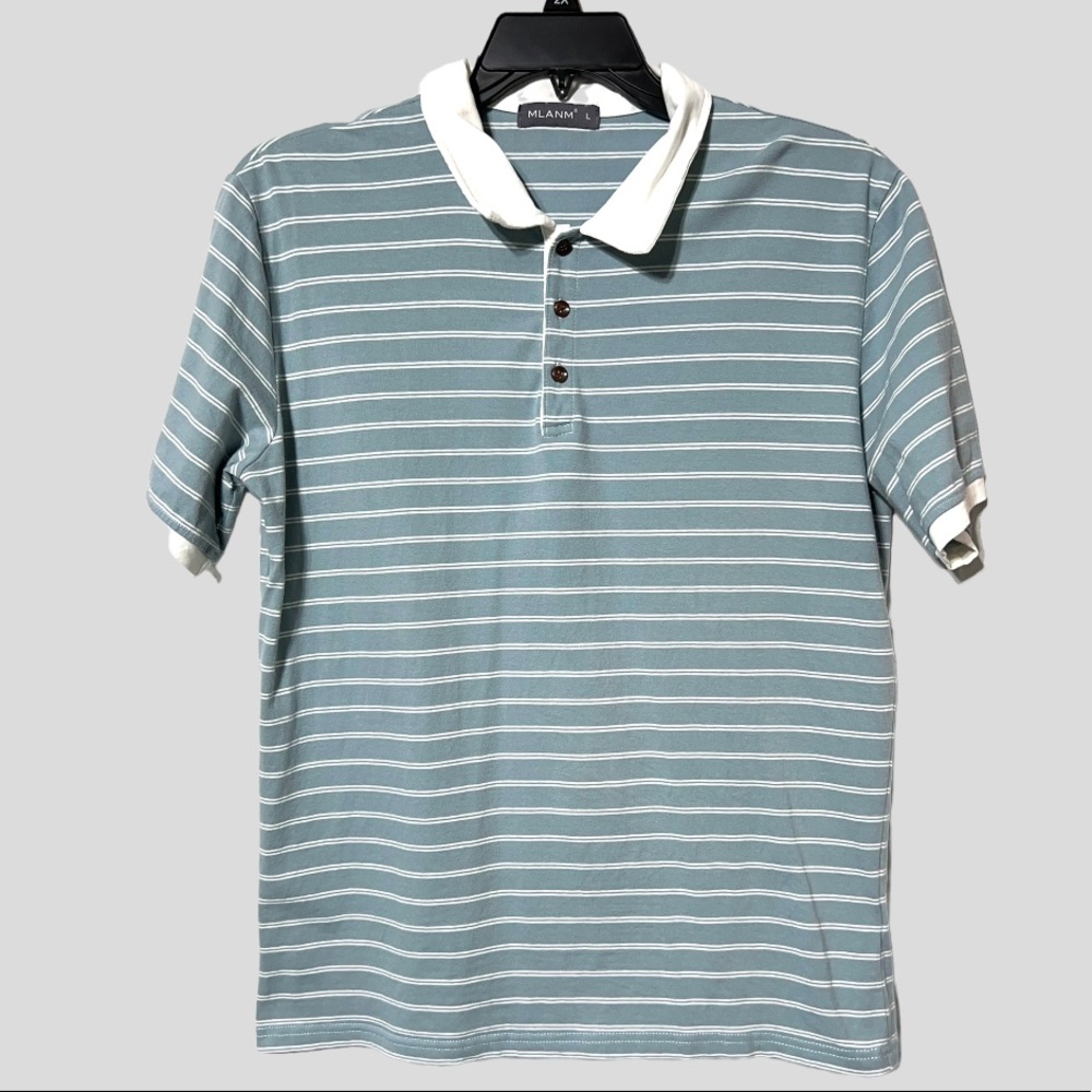 Mlanm Mens Short Sleeve Casual Slim-Fit Basic Designed Stripe Polo Shirt